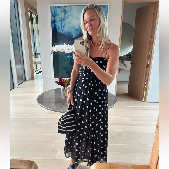 NWT DÔEN DOEN Maryanna Midi Dress Black NOIR SOLSTICE SKY Polka DOT M - Picture 3 of 11